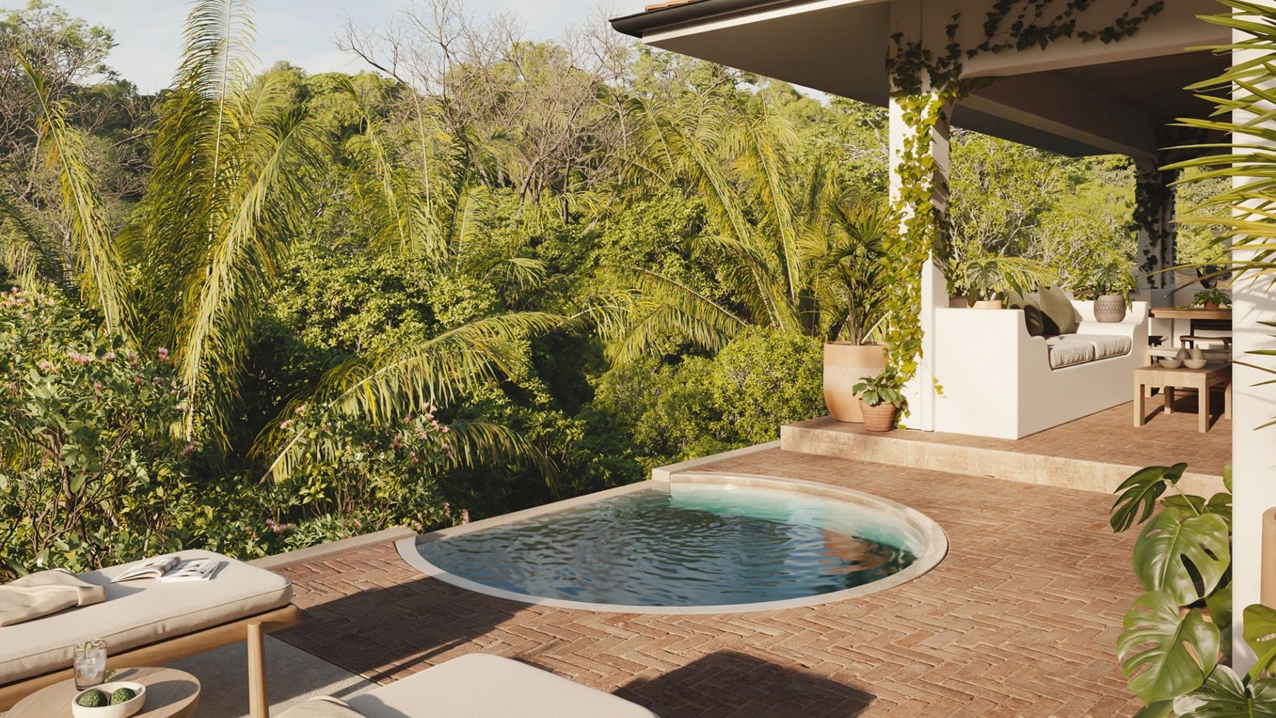 Villa Luma pool deck looking back toward the house